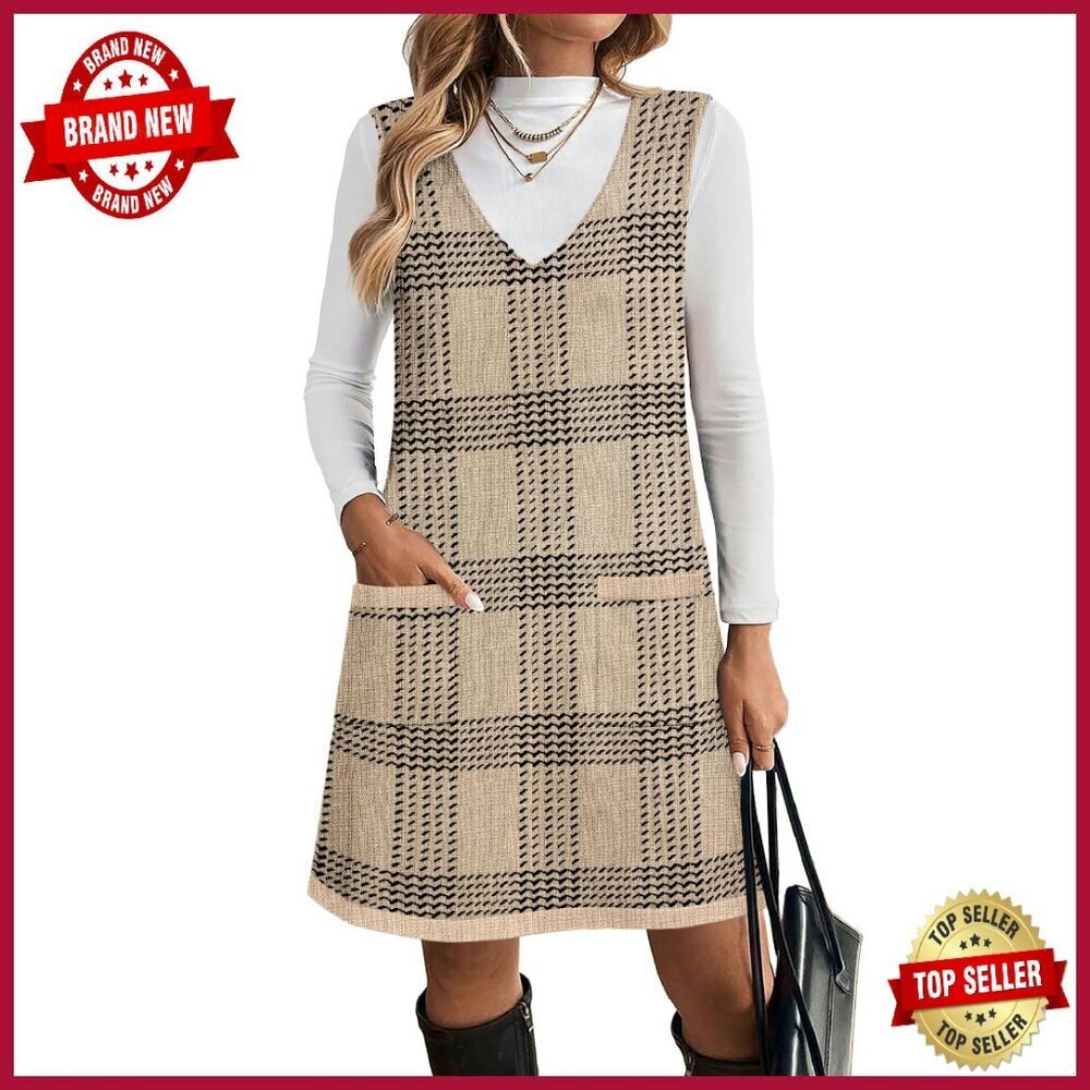 V-Neck Sleeveless Knit Pullover Sweater Dress with Pockets